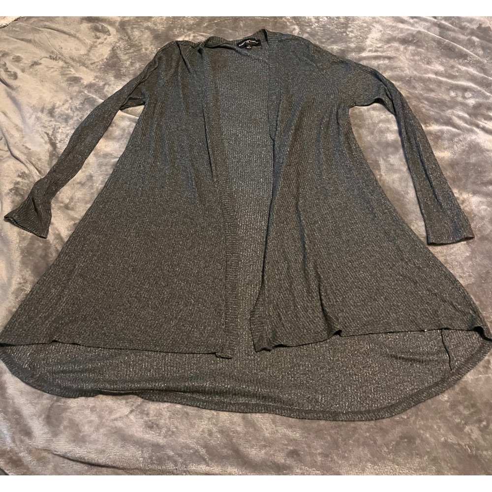 Almost Famous Womens Gray Ribbed Open Front High Low Cardigan Sweater Size M